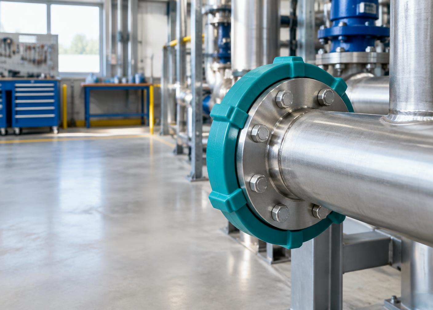 Flensbescherming toegepast op een industriële leidingflens